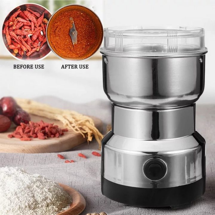Stainless Steel Electric Grinder – One-Click Coffee, Spice & Grain Grinder